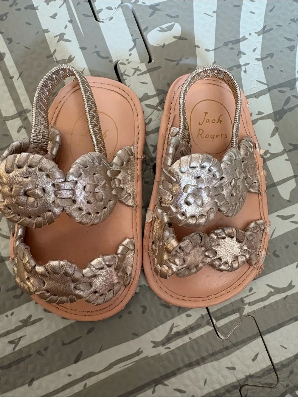 Jack Rogers Pink Toddler Sandals with Metallic Gold Flower Medallions